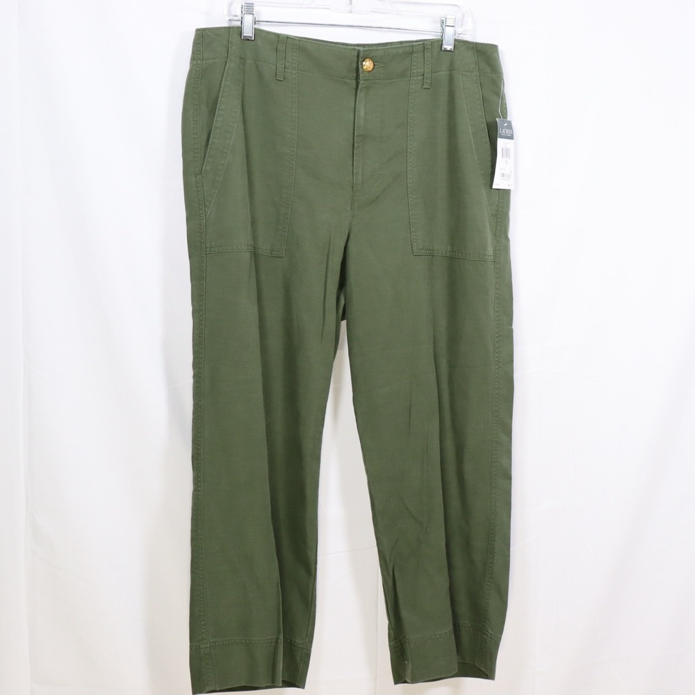 Lauren Ralph Lauren Women 12 Green Lyocell Cotton Utility Ankle Pants NWT